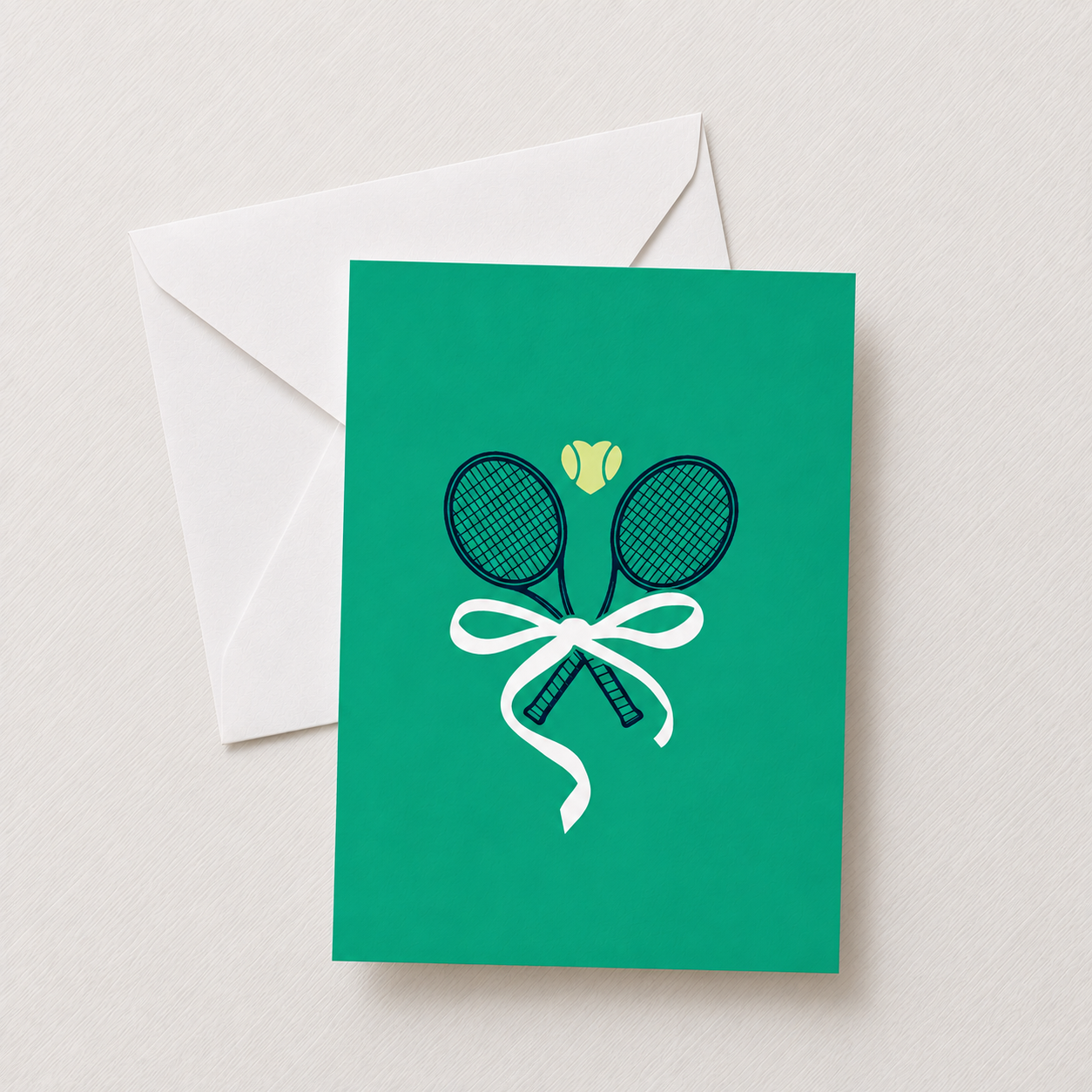 Crossed Tennis Racket and Bows  Green Greeting Card