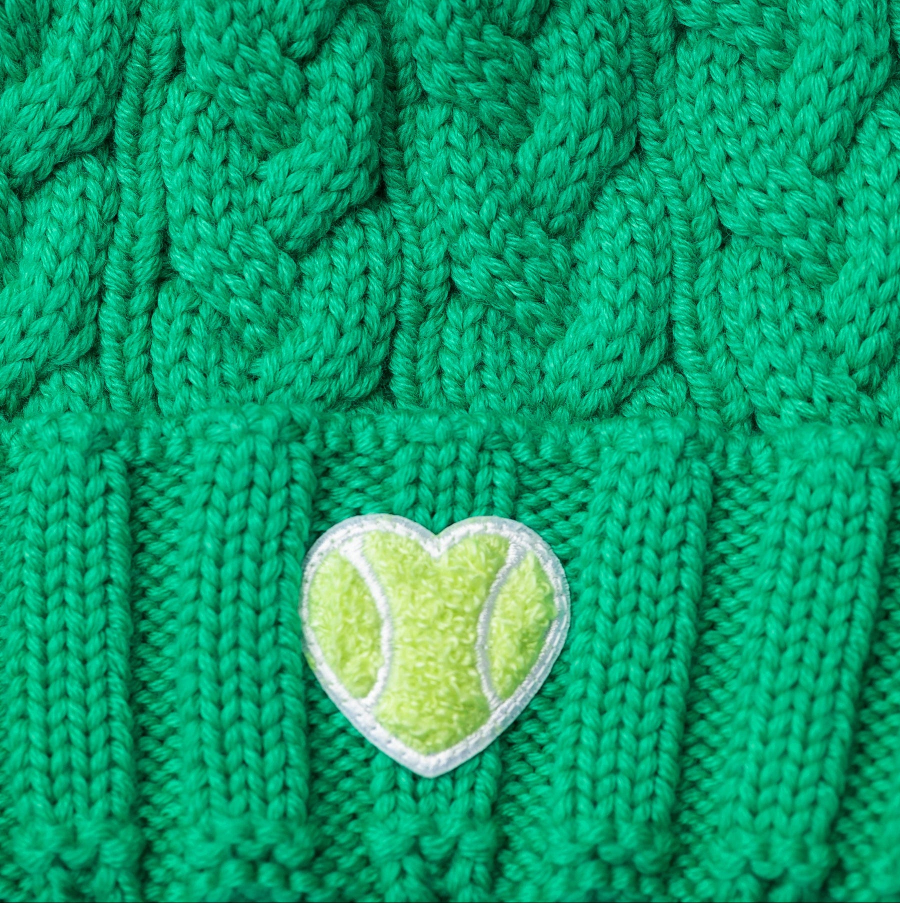 Cable Knit Fox Pom Hat Chenille Heart