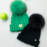 Cable Knit Fox Pom Hat Chenille Heart