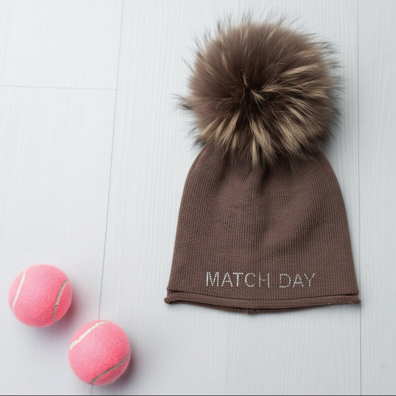 Glossy Raccoon Fur Pom Pom Hat