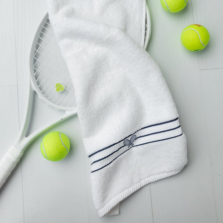 White Stripe Towel with Rackets
