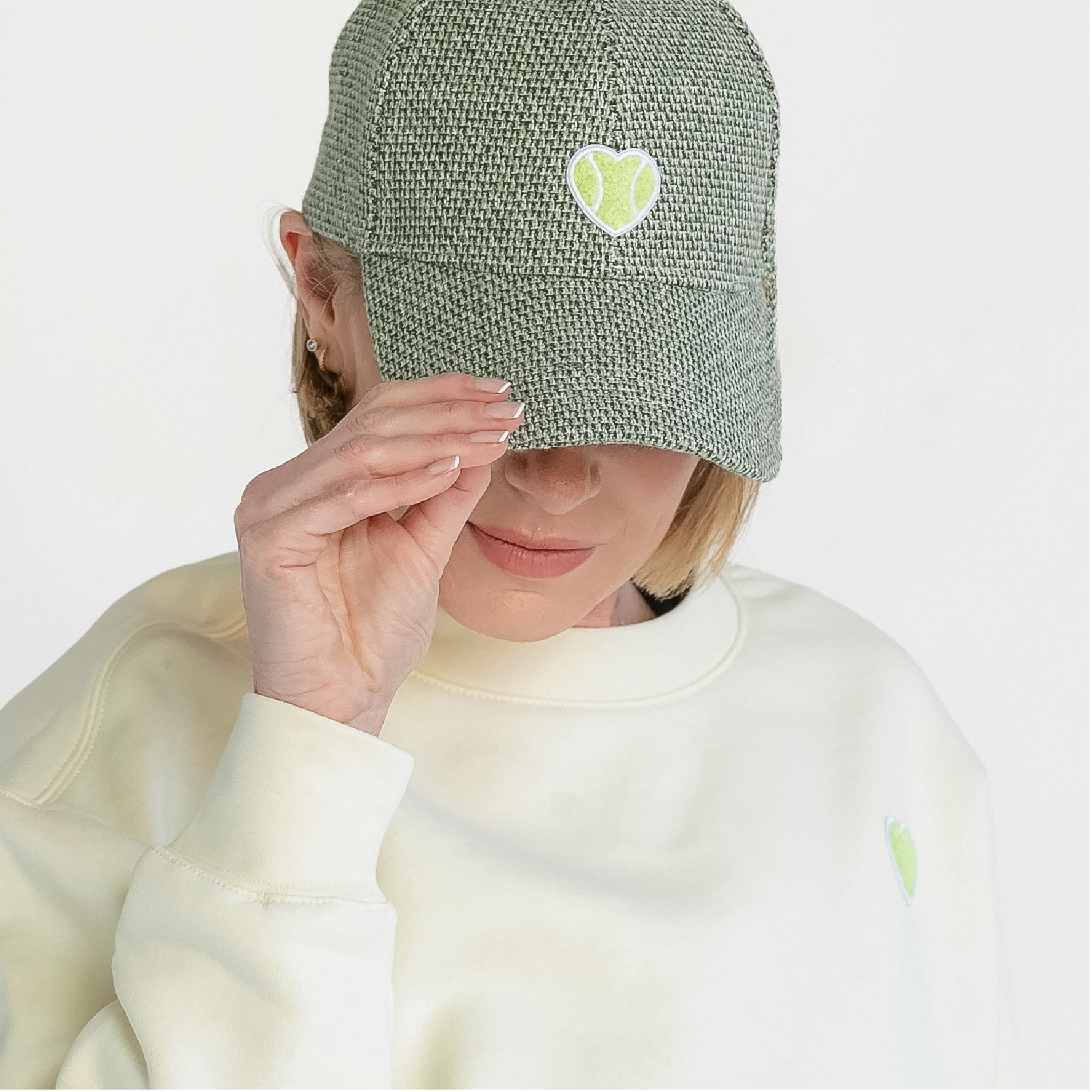 Green Tweed Cap Chenille Heart