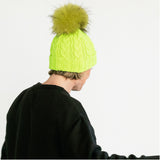 Cable Knit Raccoon Fur Pom Pom Hat