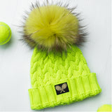 Cable Knit Raccoon Fur Pom Pom Hat