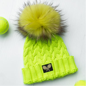 Cable Knit Raccoon Fur Pom Pom Hat