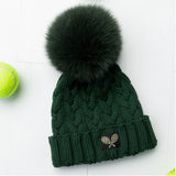 Cable Knit Fox Fur Pom Hat