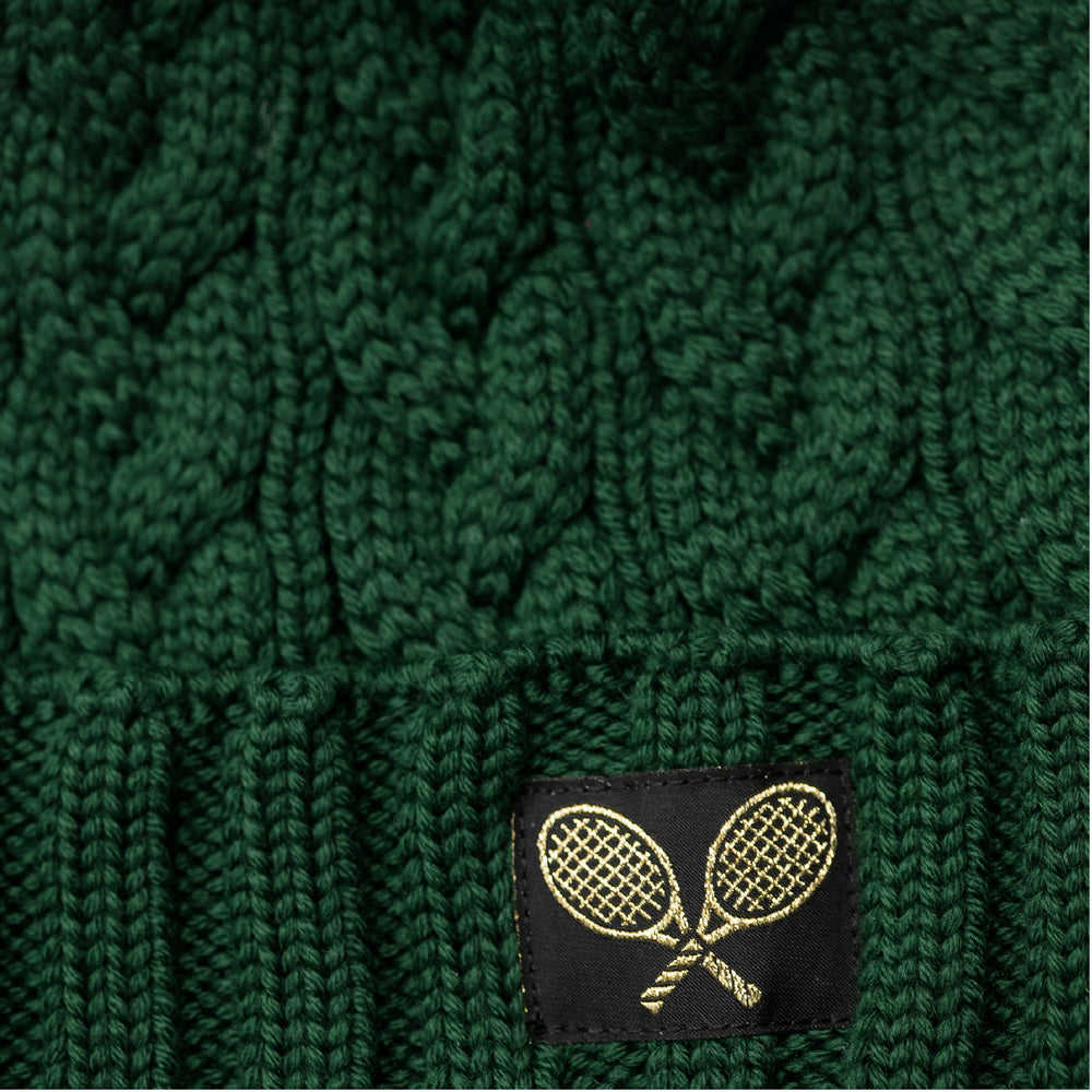 Cable Knit Fox Fur Pom Hat