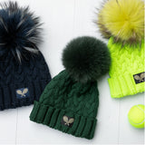 Cable Knit Fox Fur Pom Hat