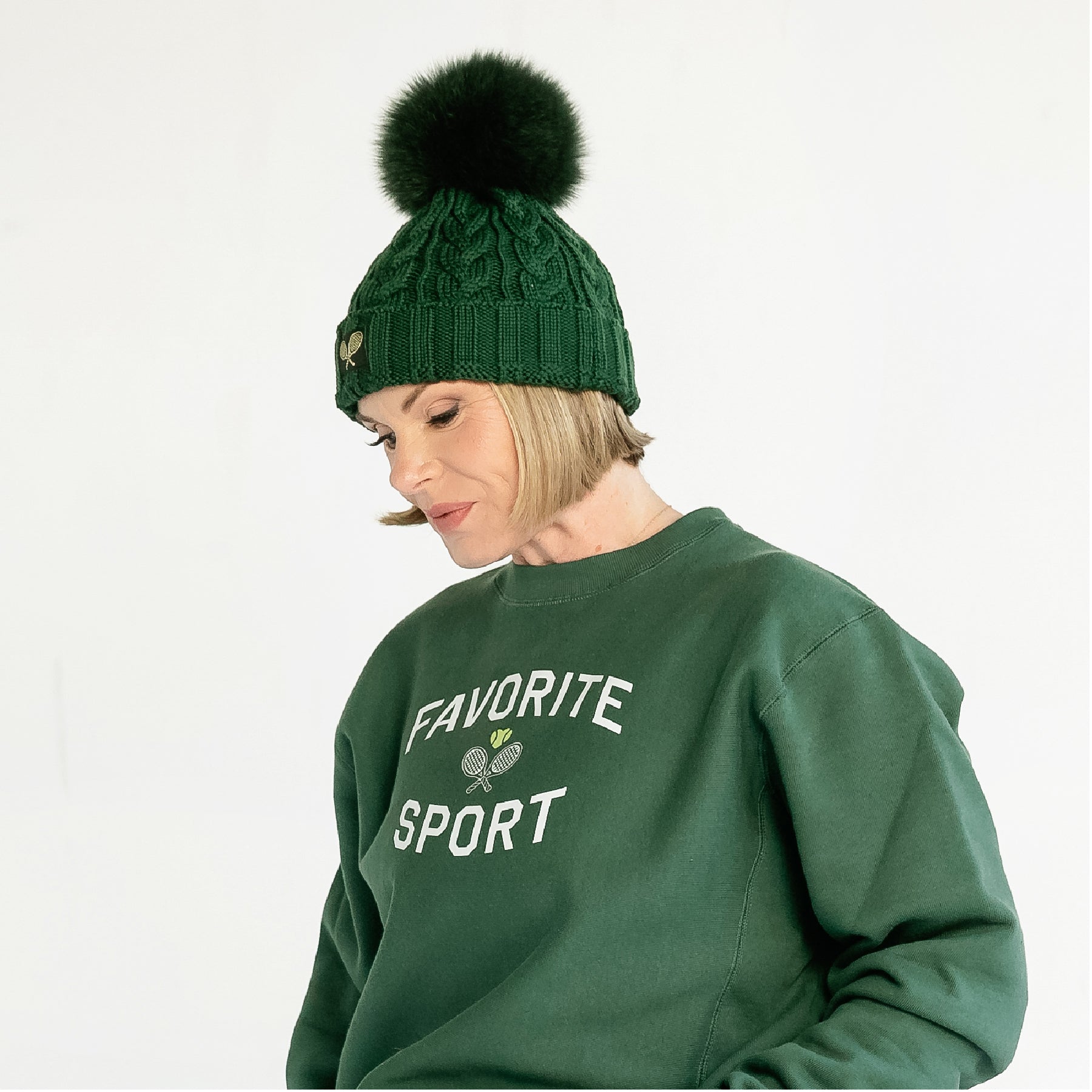 Cable Knit Fox Fur Pom Hat
