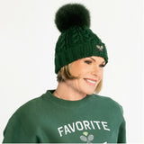 Cable Knit Fox Fur Pom Hat
