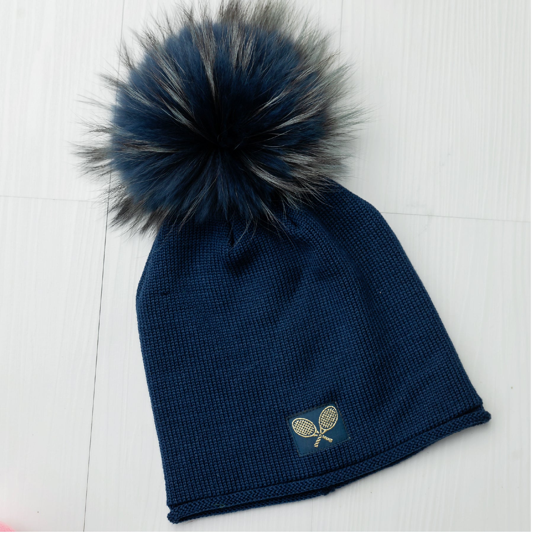 Glossy Raccoon Fur Pom Pom Hat