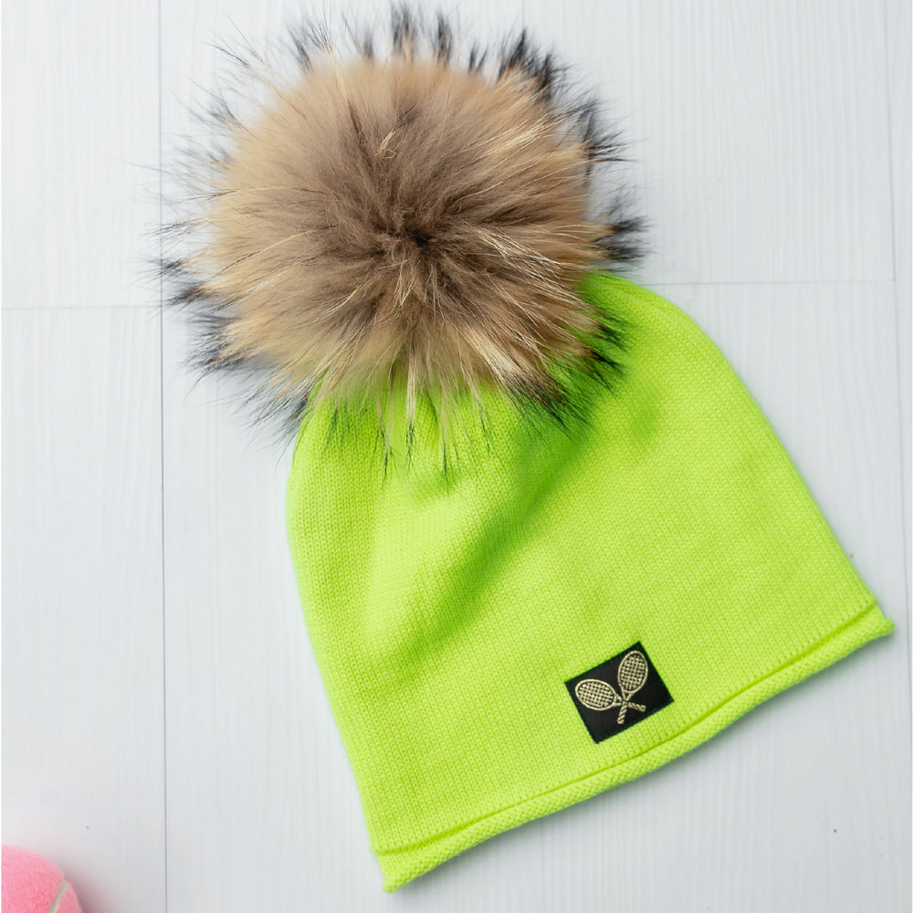 Glossy Raccoon Fur Pom Pom Hat