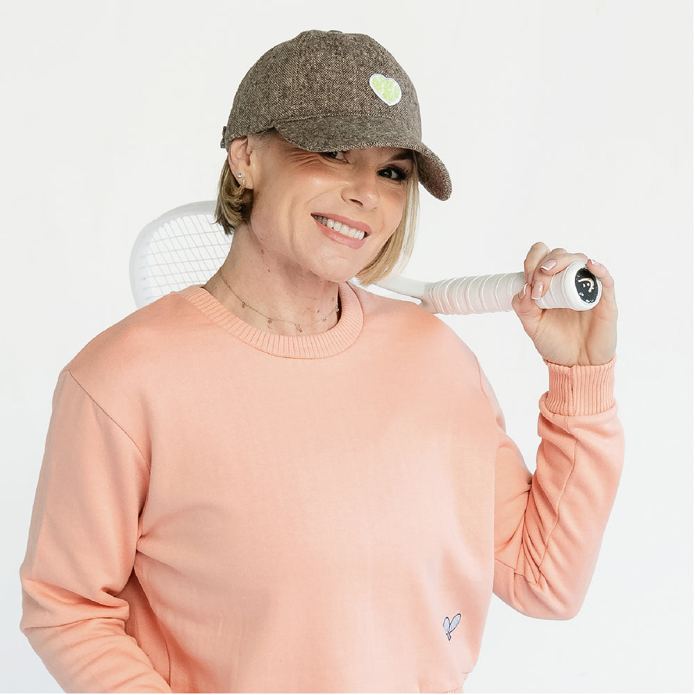 Tweed Baseball Hat Chenille Heart