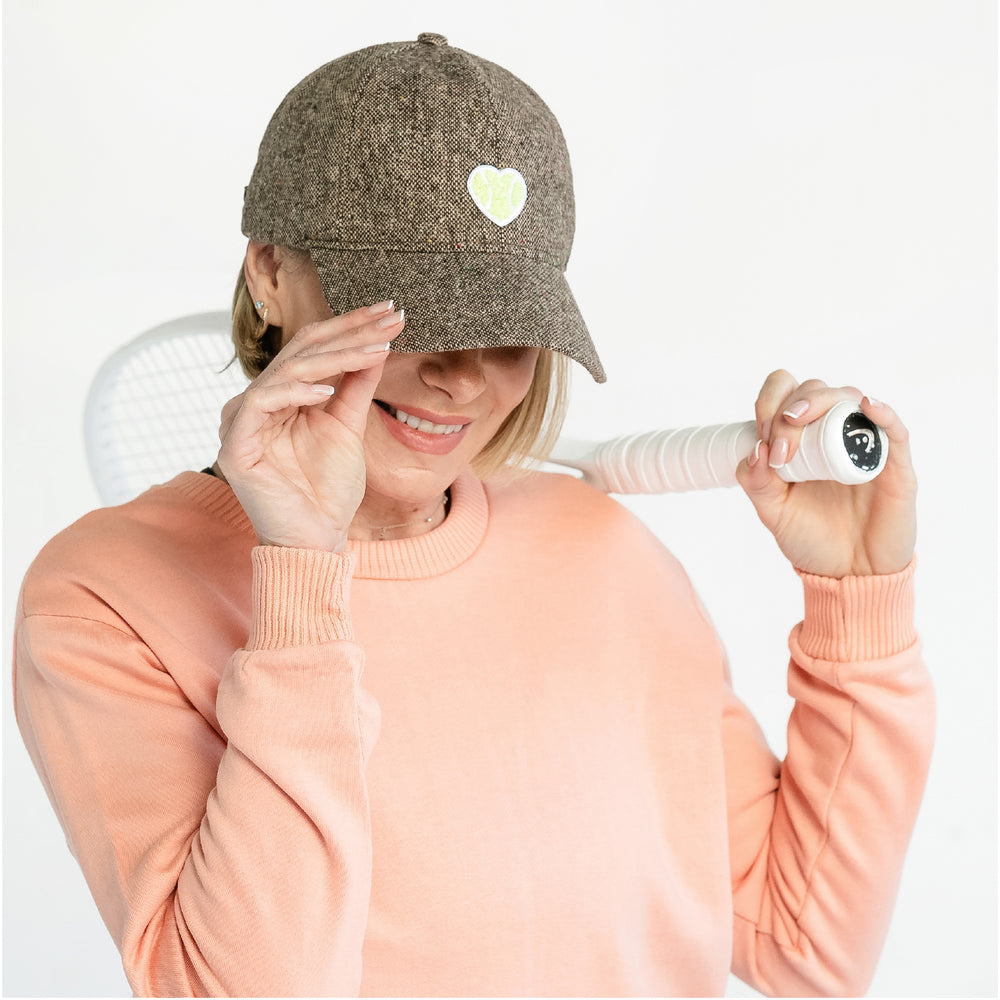 Tweed Baseball Hat Chenille Heart