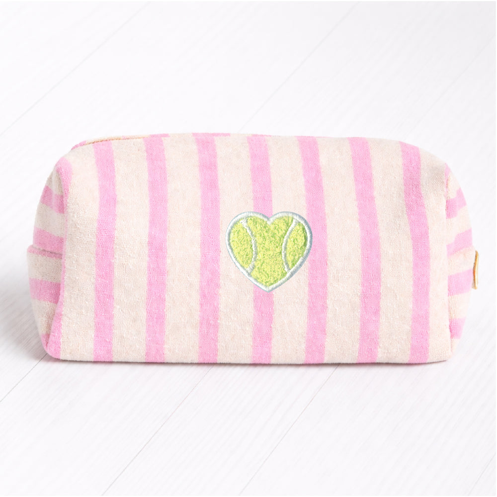 Striped Terry Cosmetic Pouch with Heart