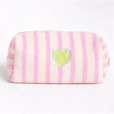 Striped Terry Cosmetic Pouch with Heart