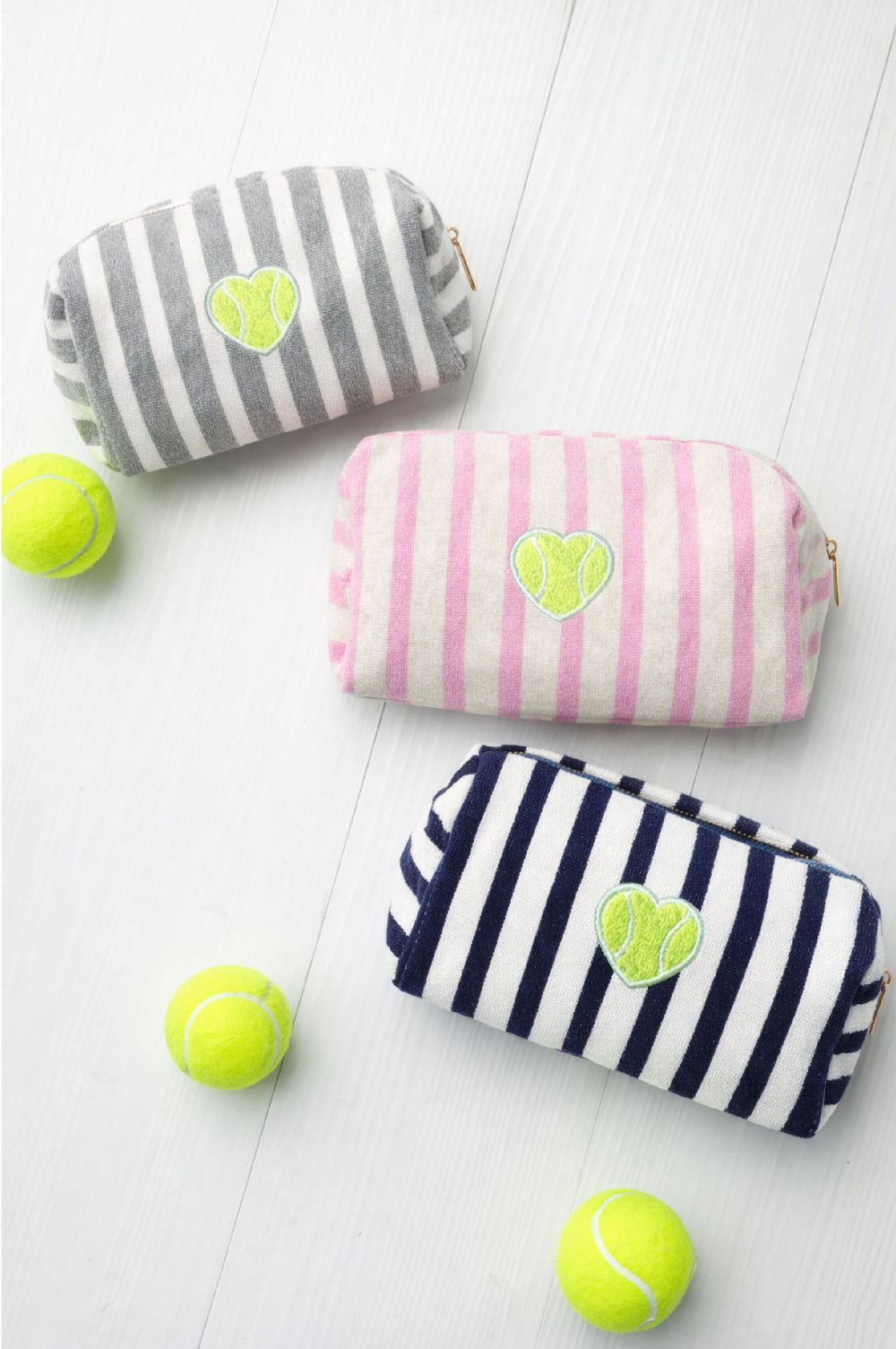 Striped Terry Cosmetic Pouch with Heart