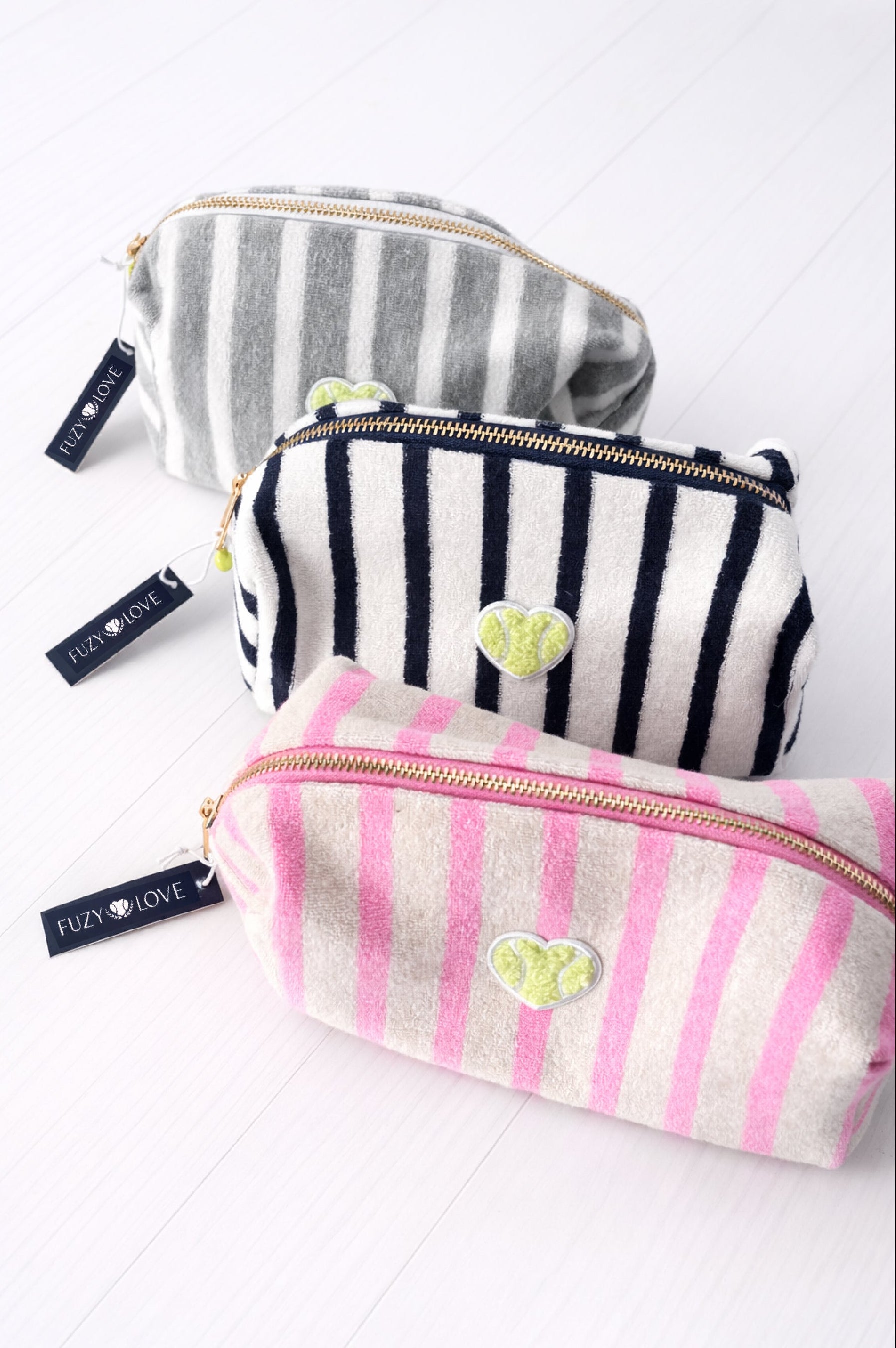 Striped Terry Cosmetic Pouch with Heart