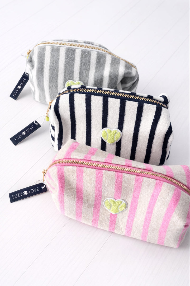 Striped Terry Cosmetic Pouch with Heart