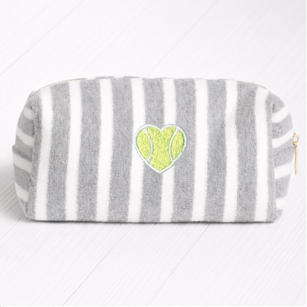 Striped Terry Cosmetic Pouch with Heart